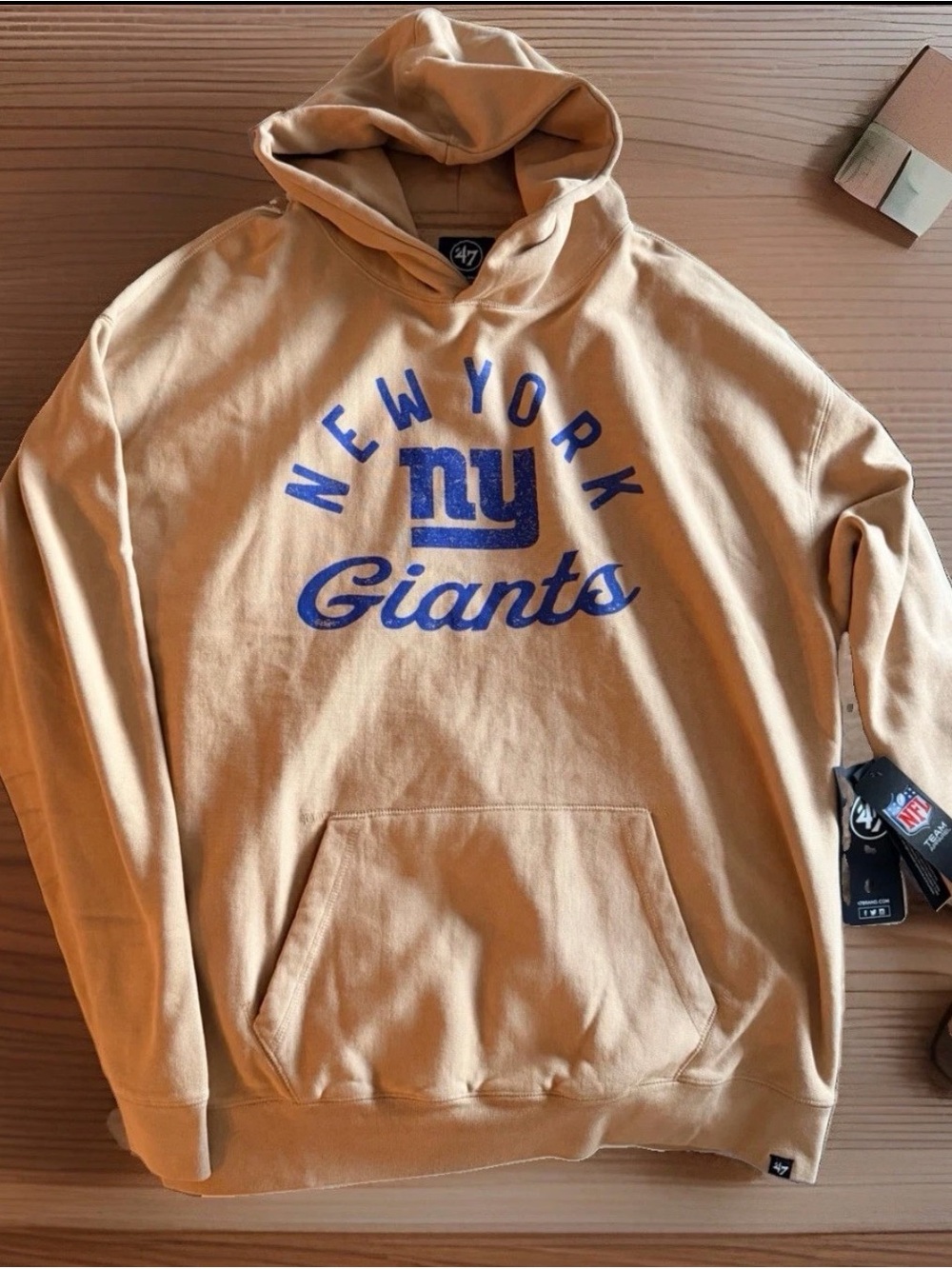 '47 Brand New York Giants Hoodie Khaki Beige Tan Distressed Logo XXL NWT NFL